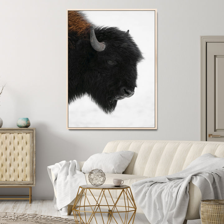 Western Rustic Wall Art Canvas Print, Framed Buffalo Photography Art Picture Print, Black and White Wildlife Perfect Modern Ranch Decor