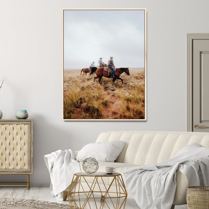 Golden Grassland Wall Art Canvas Print, Framed Western Frontier Mood Art Picture Print, Open Range Riders Perfect Rustic Western Decor