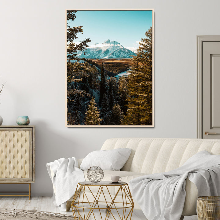 Mountain Landscape Wall Art Canvas Print, Framed Snowy Peaks Art Picture Print, Nature Photography Perfect Rustic Lodge Decor Artwork