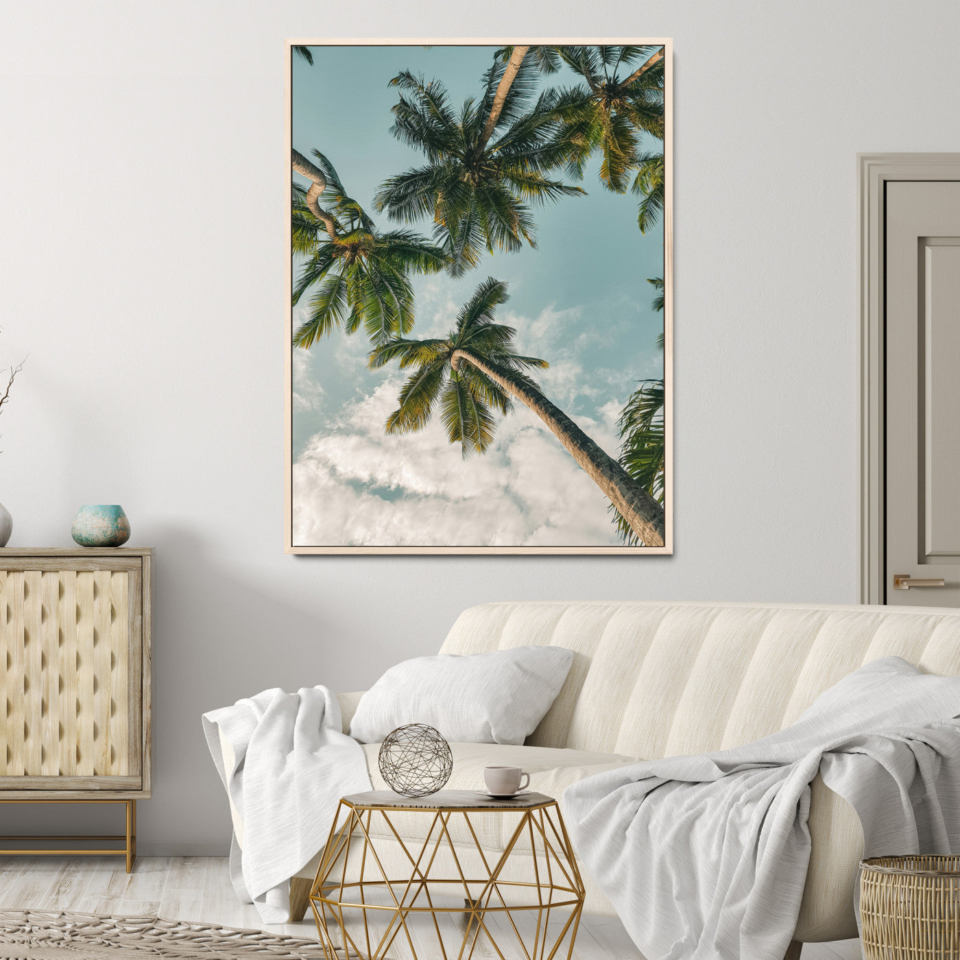 Tropical Palm Trees Wall Art Canvas Print, Framed Coastal Nature Art Picture Print, Relaxing Summer Vibes Perfect Boho Coastal Decor Artwork