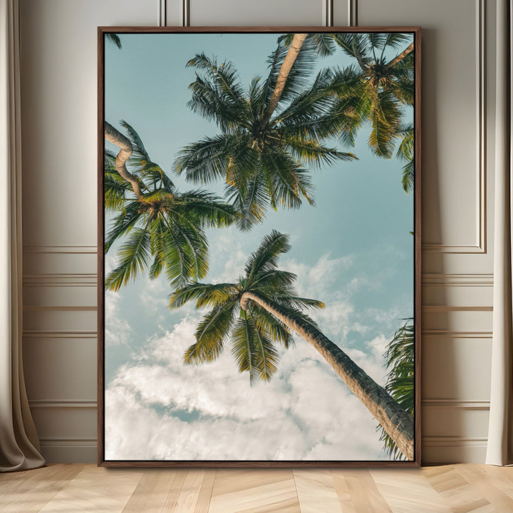 80452931-MGV-FC-24X36_Walnut-Tropical Palm Trees Wall Art Canvas Print – Coastal Nature Summer Vibes Boho Coastal Artwork for Home, Office