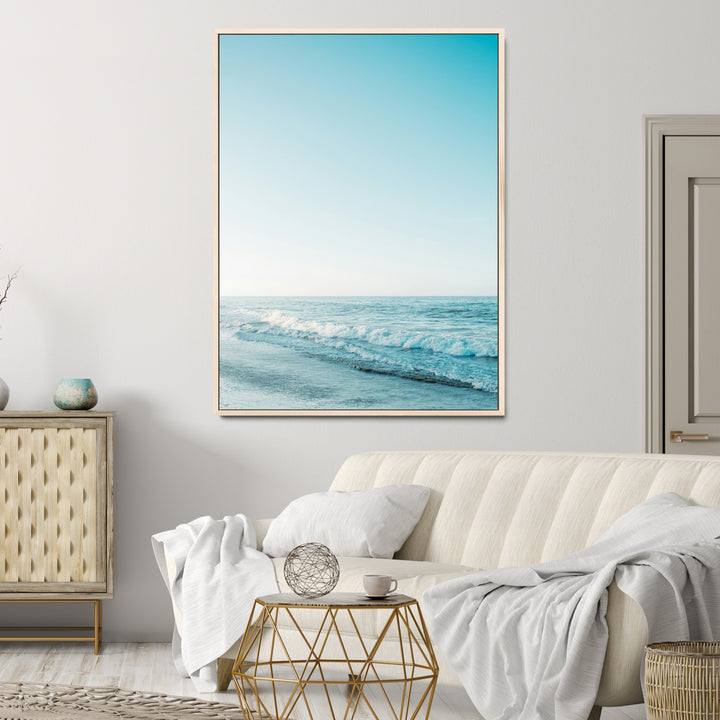 Minimalist Ocean Wall Art Canvas Print, Framed Calm Seascape Art Picture Print, Soft Blue Tones Perfect Coastal Minimalist Decor Artwork