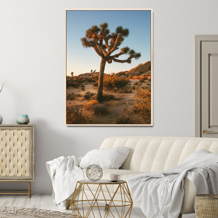 Joshua Tree Artwork Canvas Print, Desert Sunset Print, Framed Golden Hour Light Art Print, Large Southwestern Landscape Printing, Framed