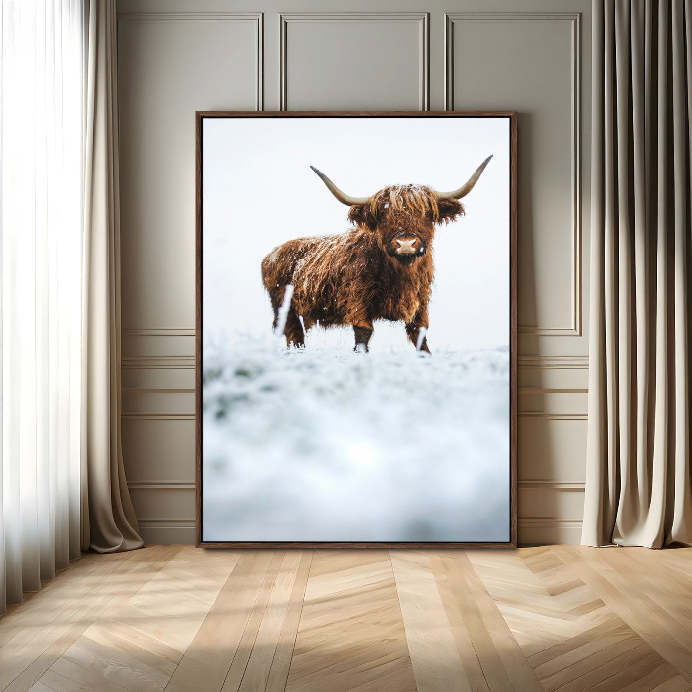 MGV-FC-24X36 - Highland Cow Wall Art Canvas Print, Framed Horned Cow Art Picture Print, Scottish Cattle Perfect Farmhouse Decor Artwork