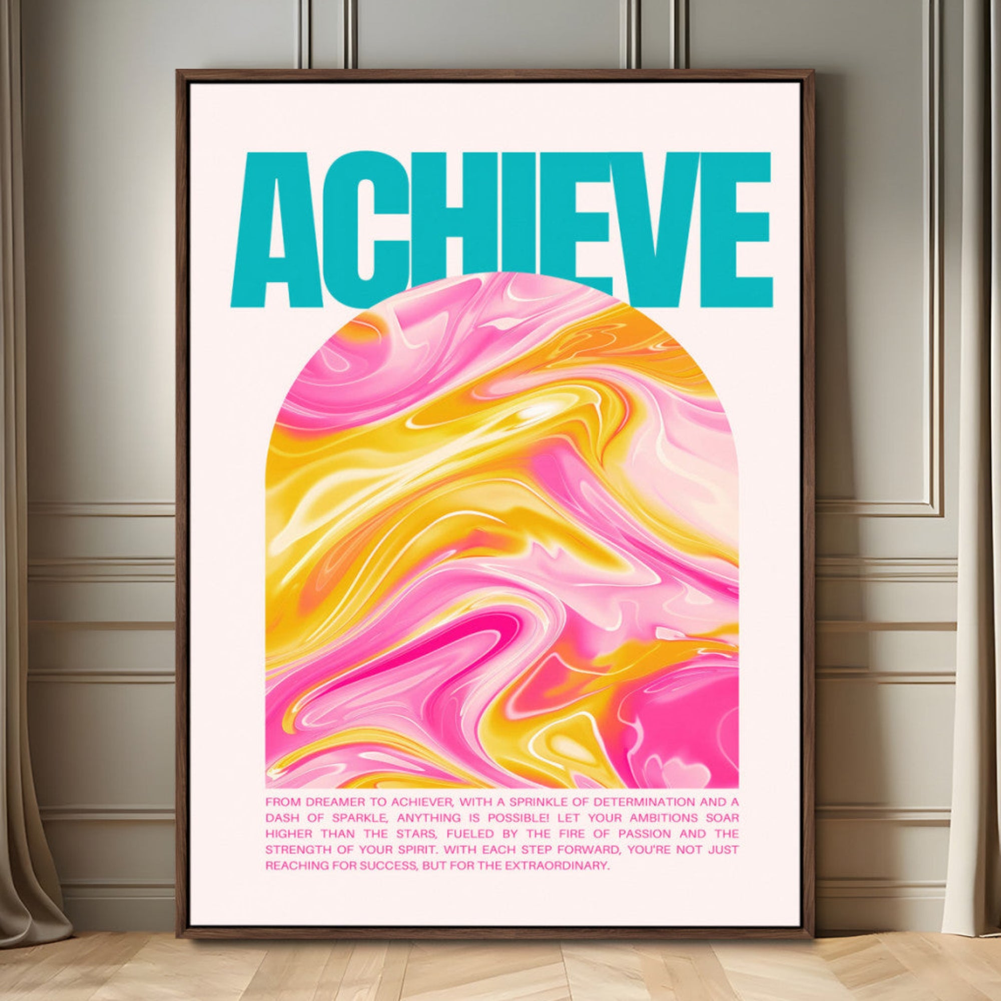 73741288-MGV-FC-24X36_Walnut-Achieve Motivational Wall Art – Colorful Abstract Swirl Canvas Artwork, Inspirational Modern Print Decor for Home, Office