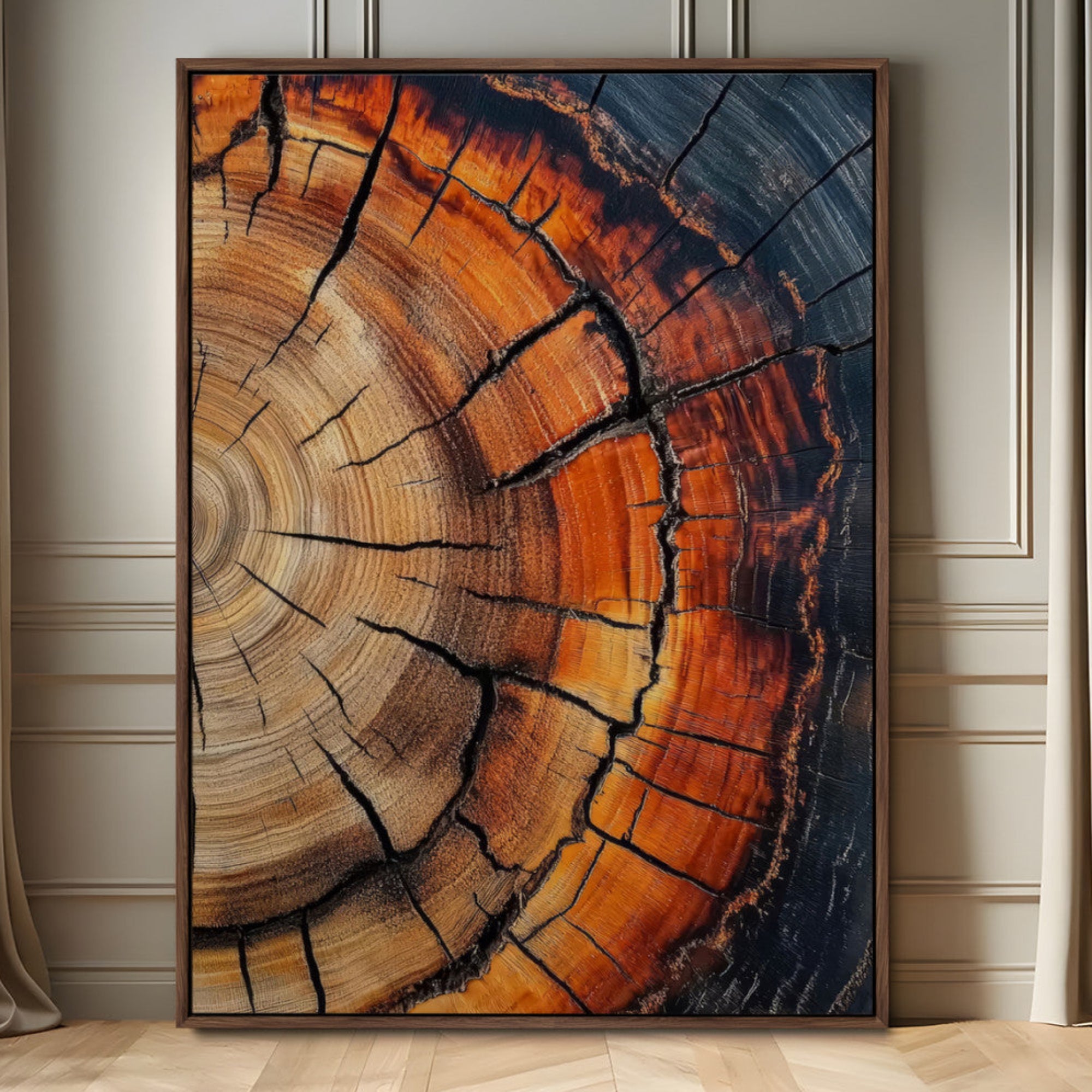 85081080-MGV-FC-24X36_Walnut-Close Up Tree Rings Wall Art – Framed Abstract Wood Canvas Artwork, Warm Earth Tone Design, Rustic Nature Decor for Home, Office
