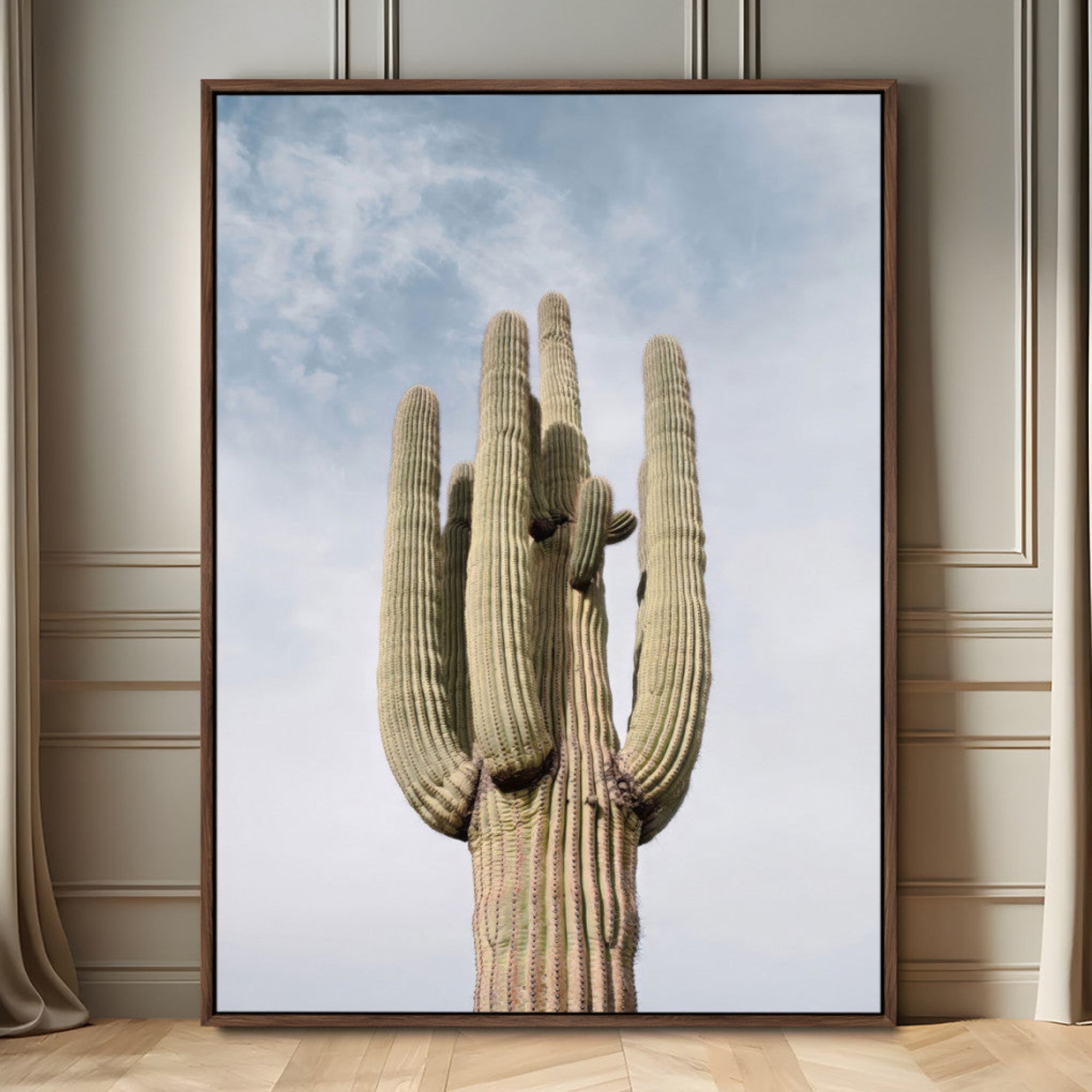 MGV-FC-24X36 - Desert Cactus Canvas Wall Art – Large Saguaro Cactus Photo, Minimalist Nature Decor, Blue Sky