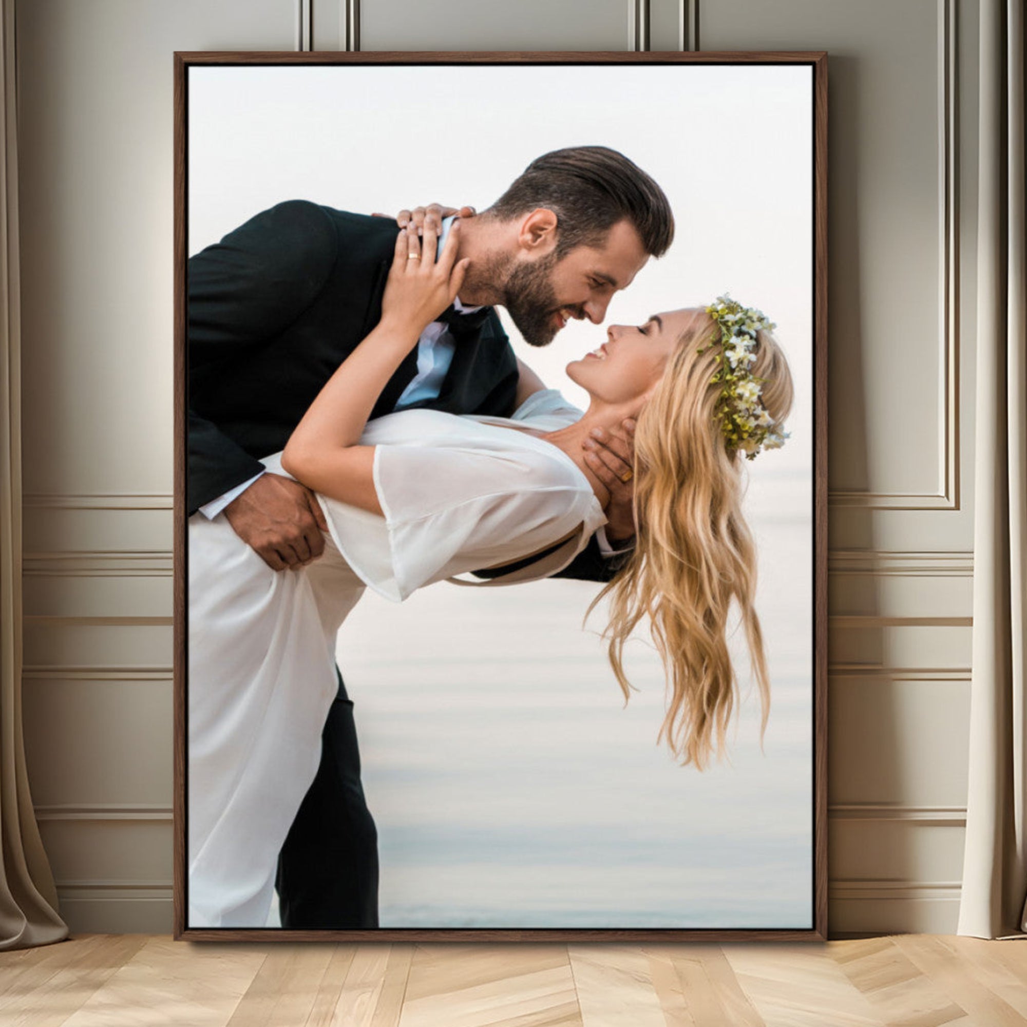 CSTM6030-MGV-FC-24X36_Walnut-Framed Custom Canvas Wall Art – Personalized Photo Print, Unique Home Decor Artwork for Living Room, Office