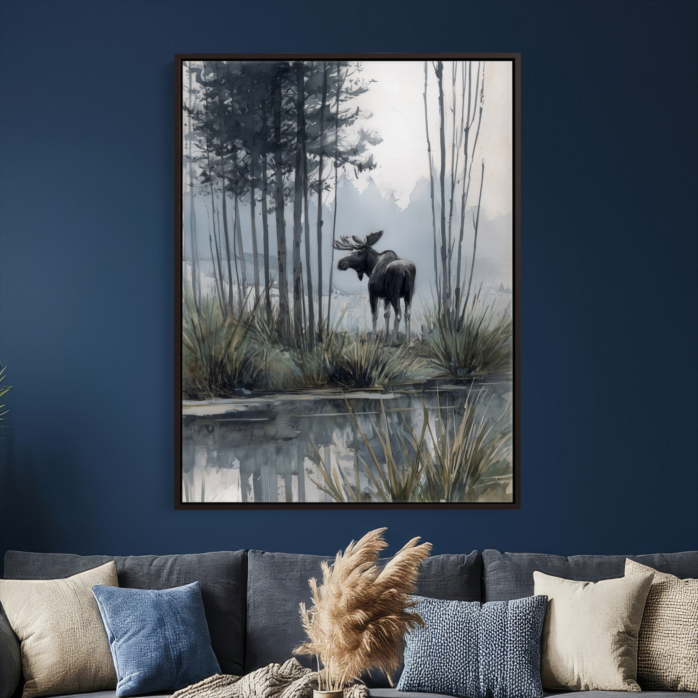 63767896-MGV-CV-24X36 - Abstract Moose Forest Wall Art Canvas Print – Wildlife Nature Artwork Print for Living Room, Cabin, and Office Decor