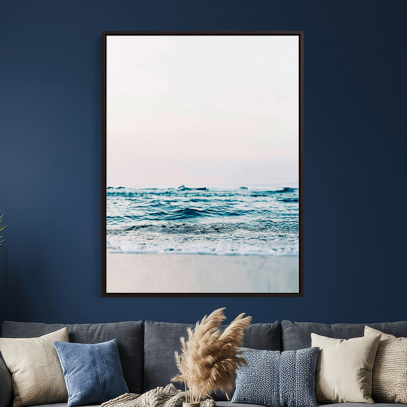 17196851-MGV-CV-24X36 - Ocean Wave Wall Art Canvas Print, Minimal Seascape Photography, Coastal Blue Water Artwork, Vertical Beach Wall Decor, Calm Sea Nature Print
