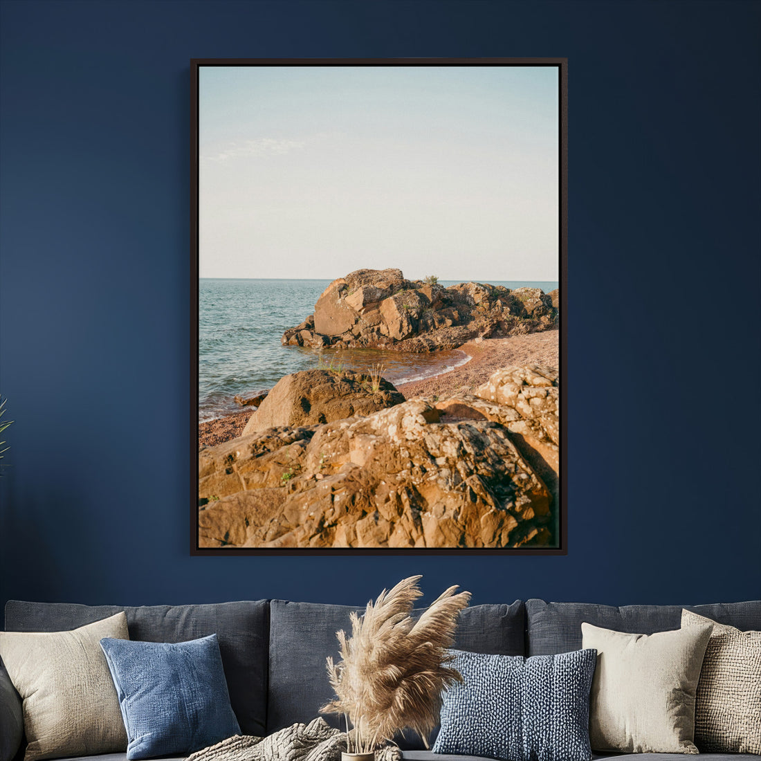 Rocky Coastline Wall Art Canvas Print, Minimal Coastal Landscape