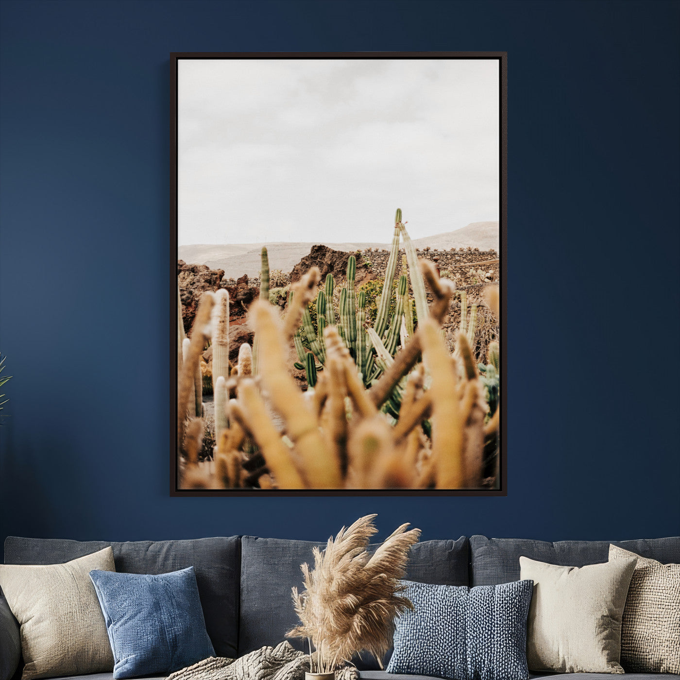 98315769-MGV-CV-24X36 - Minimal Desert Cactus Wall Art Canvas Print, Neutral Southwestern Landscape Nature Wall Decor for Modern Home