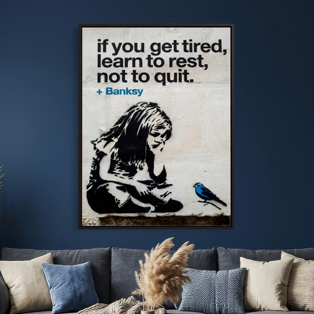 Banksy Girl and Blue Bird Canvas Art Print | Banksy If You Get Tired Street Art