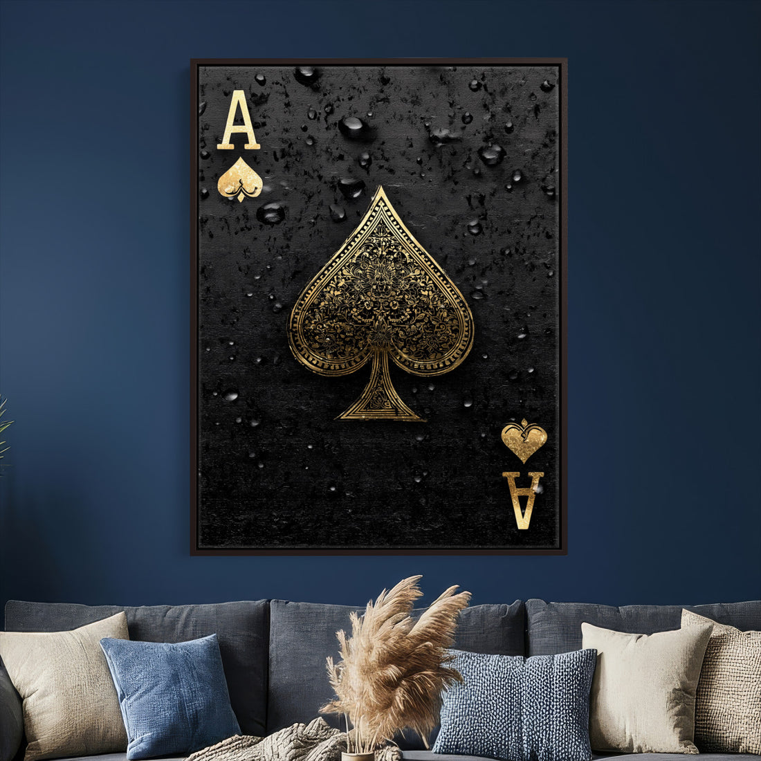 Ace of Spades Wall Art Canvas Print | Black and Gold Playing Card Artwork