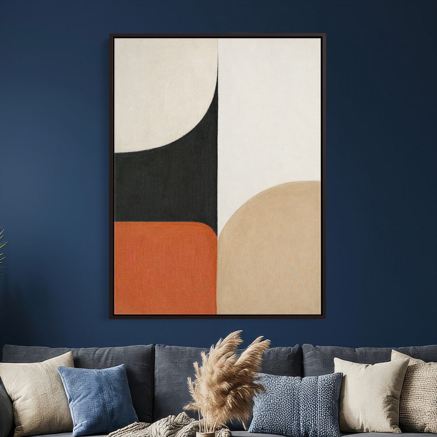 38800649-MGV-CV-24X36 - Geometric Abstract Wall Art Canvas Print, Orange Blue Abstract Expressionist Painting Print, Modern Geometric Abstract Canvas Art
