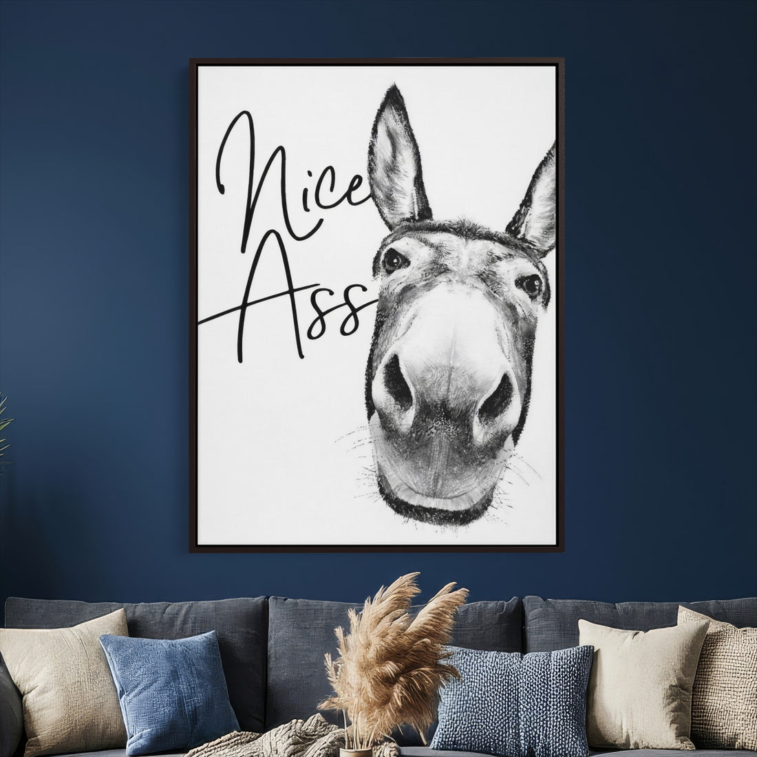 Nice Ass Funny Canvas Wall Art for Bathroom Wall Decor, Cute Donkey Humor