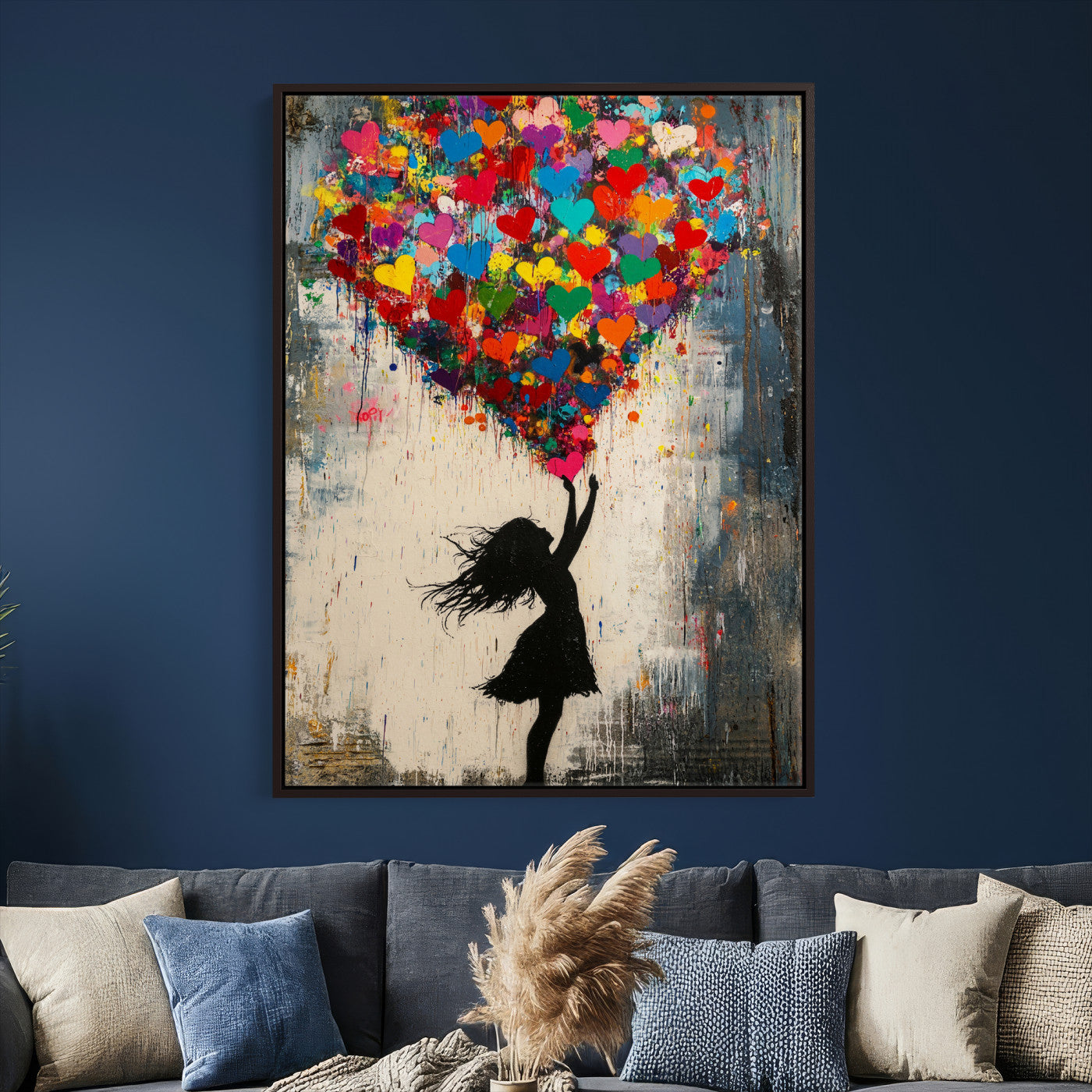 36253538-MGV-CV-24X36 - Banksy Street Art Canvas Wall Art, Girl Heart Balloons Banksy Style Print, Colorful Graffiti Love Decor, Urban Pop Art, Kids Room Inspirational Wall Art