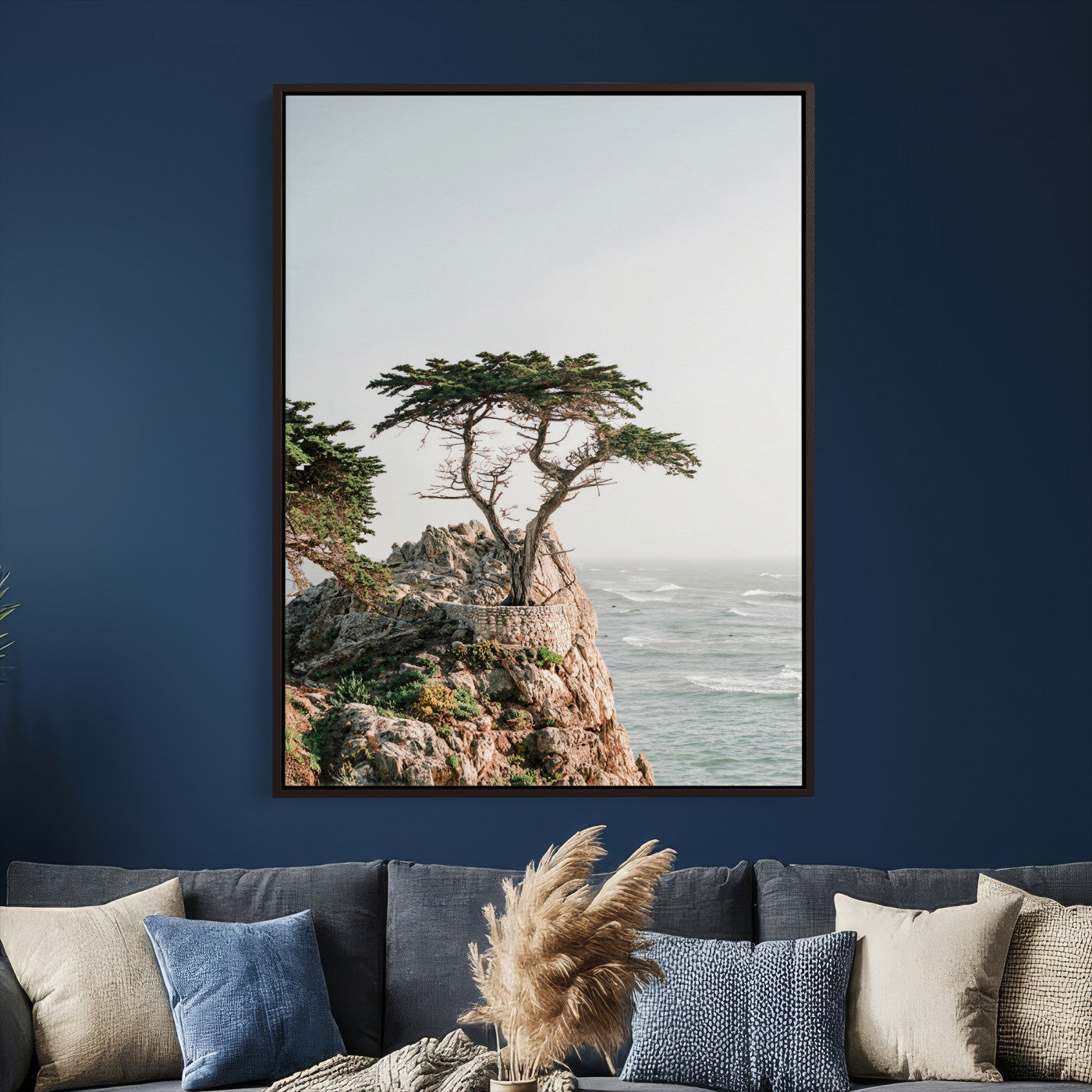 68839391-MGV-CV-24X36 - Lone Cypress Canvas Wall Art, Pebble Beach California Photography Print, Coastal Tree Ocean Decor, Monterey Nature Art, Minimalist Wall Art