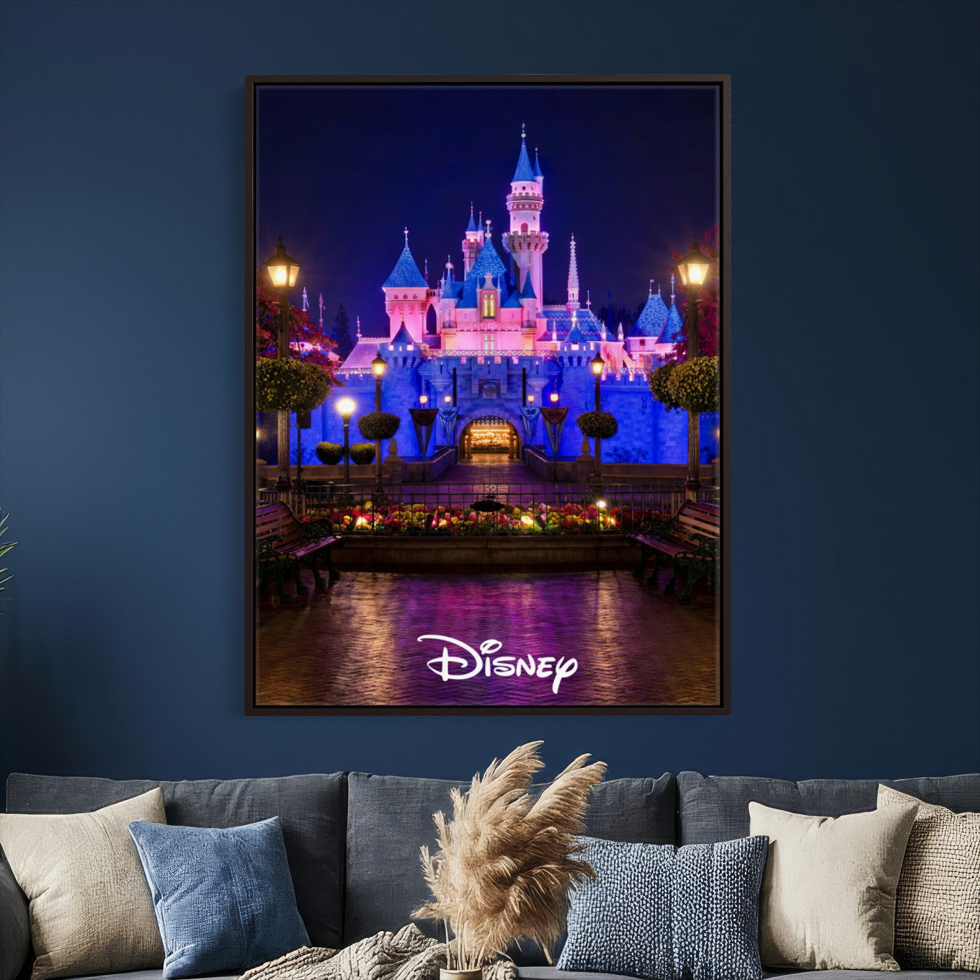 79435D-MGV-CV-24X36 - Disney Castle Wall Art – Framed Magic Kingdom Canvas Artwork, Fairytale Design, Kids Room Fantasy Decor for Home, Office