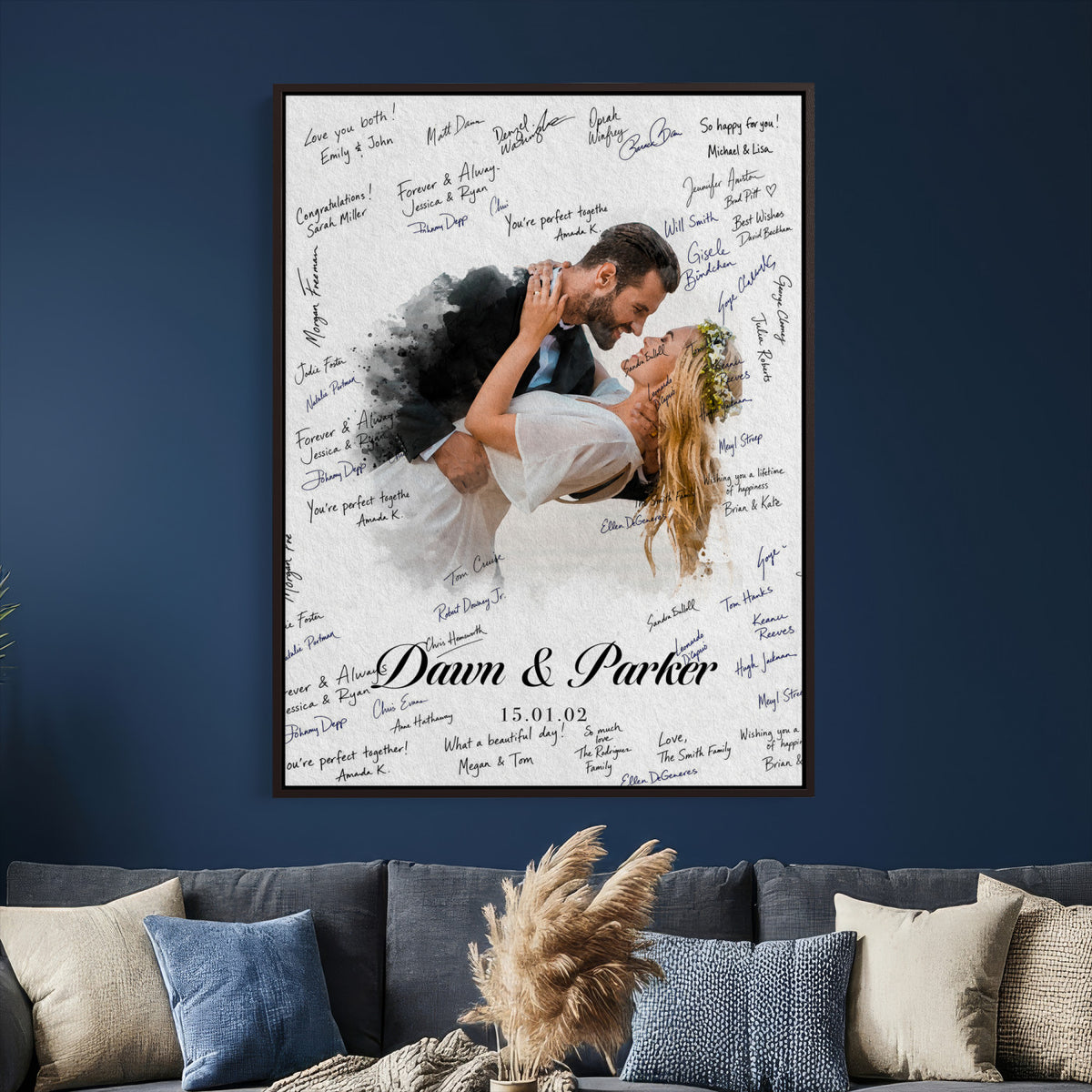 38010783-MGV-CV-24X36_GalleryWrapped - Wedding Guest Book Alternative Wall Art Canvas Print, Personalized Couple Photo Guestbook