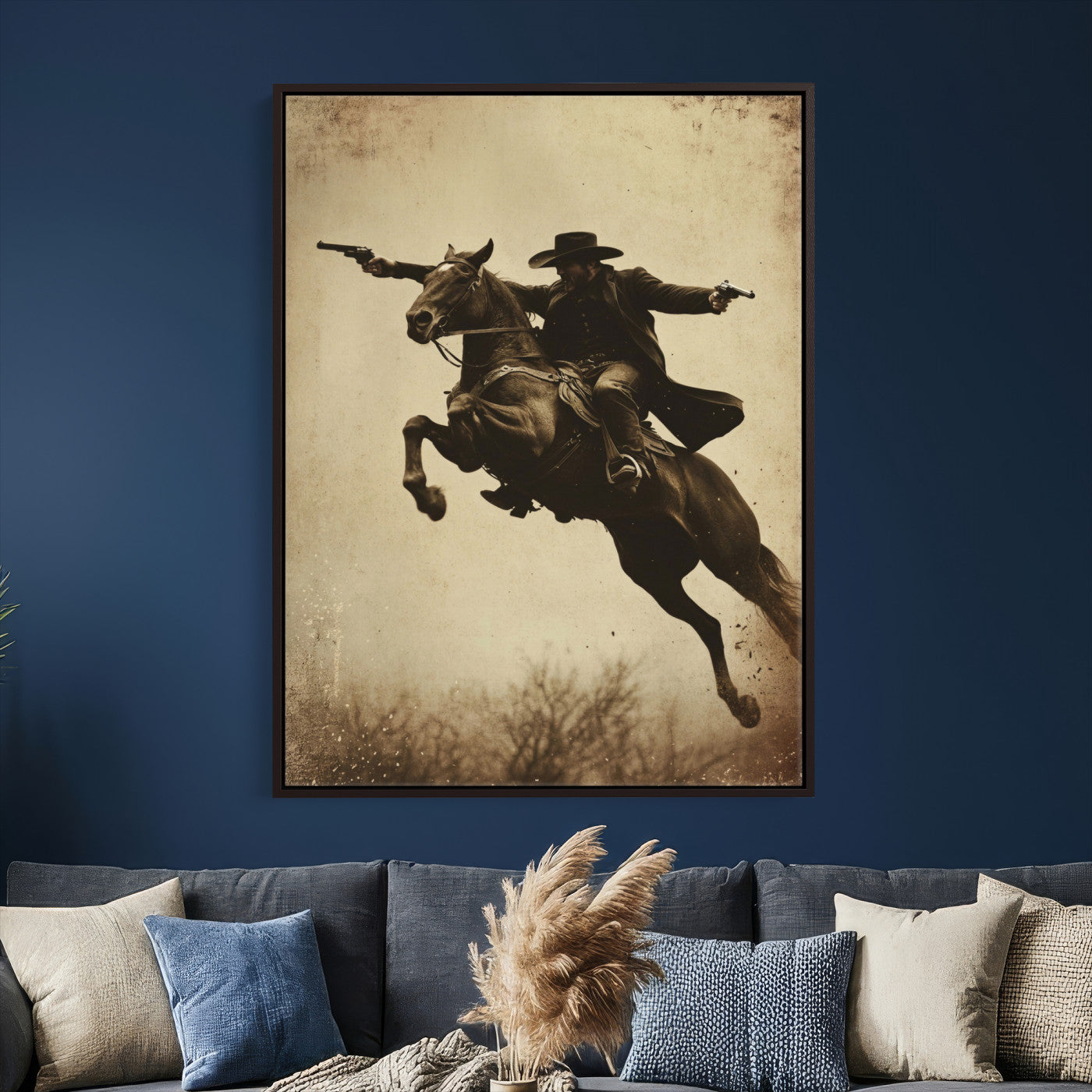 50552553-MGV-CV-24X36 - Vintage Cowboy Wall Art Canvas Print, Western Horse Rider Decor