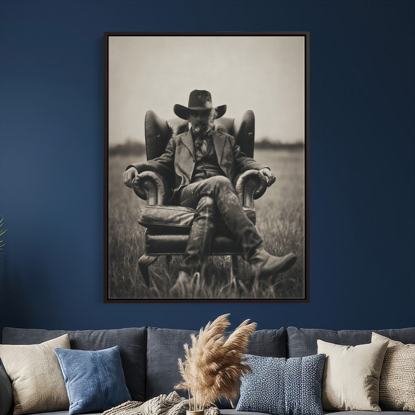 39988307-MGV-CV-24X36 - Vintage Cowboy Wall Art Canvas Print, Western Horse Rider Decor