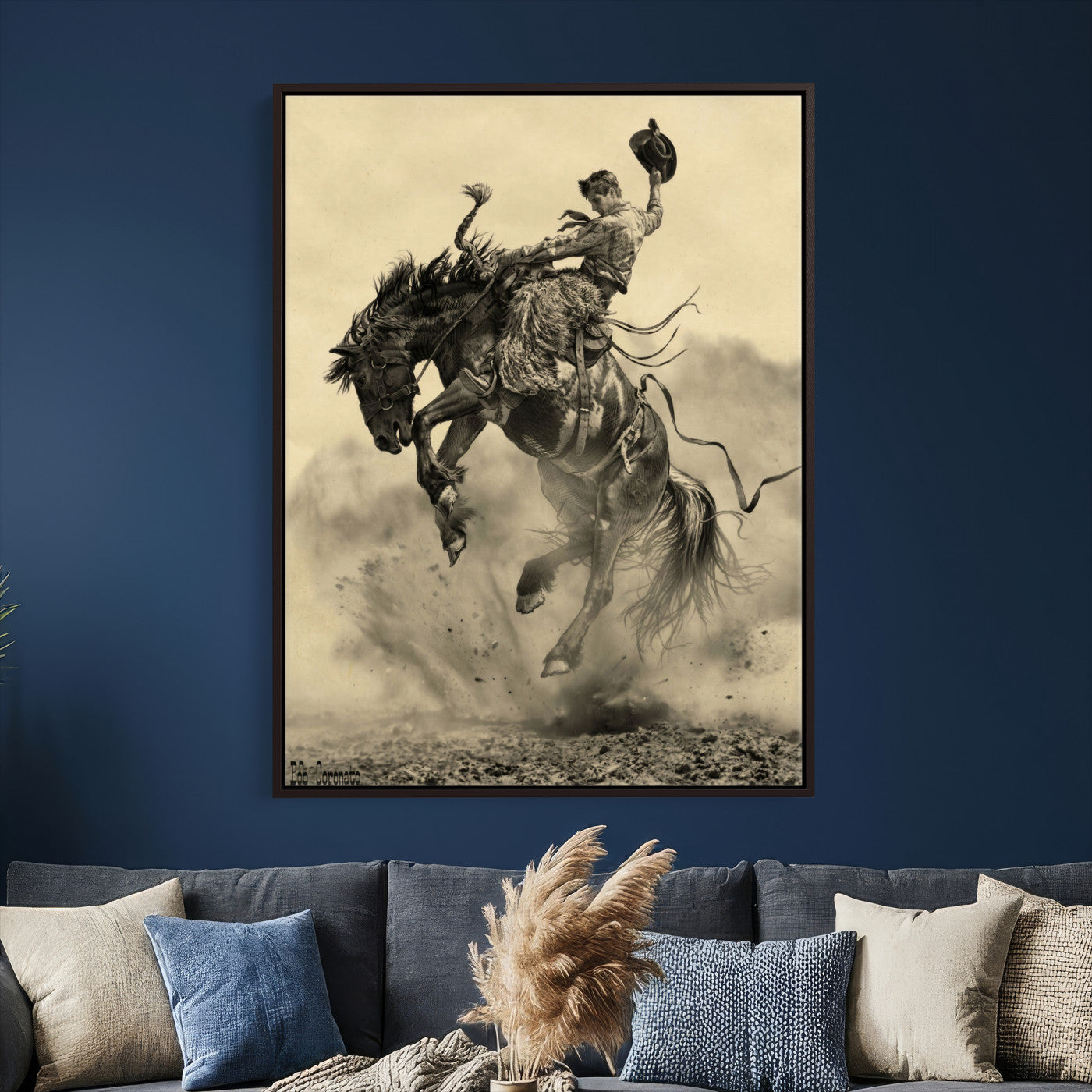 94461975-MGV-CV-24X36 - Vintage Cowboy Wall Art Canvas Print, Western Horse Rider Decor