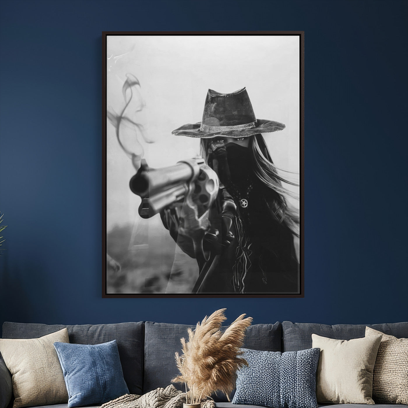 11948430-MGV-CV-24X36 - Vintage Cowboy Wall Art Canvas Print - Western Gunslinger Revolver Artwork,