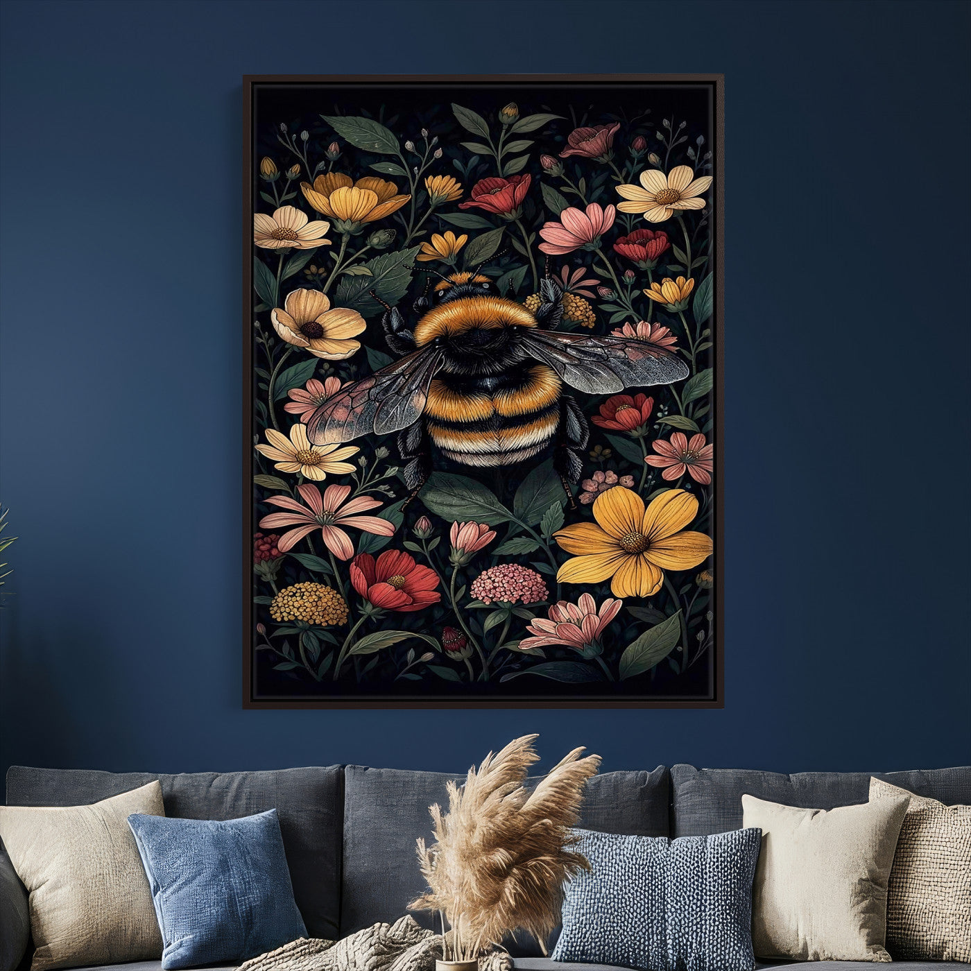 18863779-MGV-CV-24X36 - William Morris Style Prints Canvas Wall Art Lnner Framed, Vintage Bee Botanical Floral Wall Art Decor Pictures for Livingroom, Animals Pictures Decor Artwork
