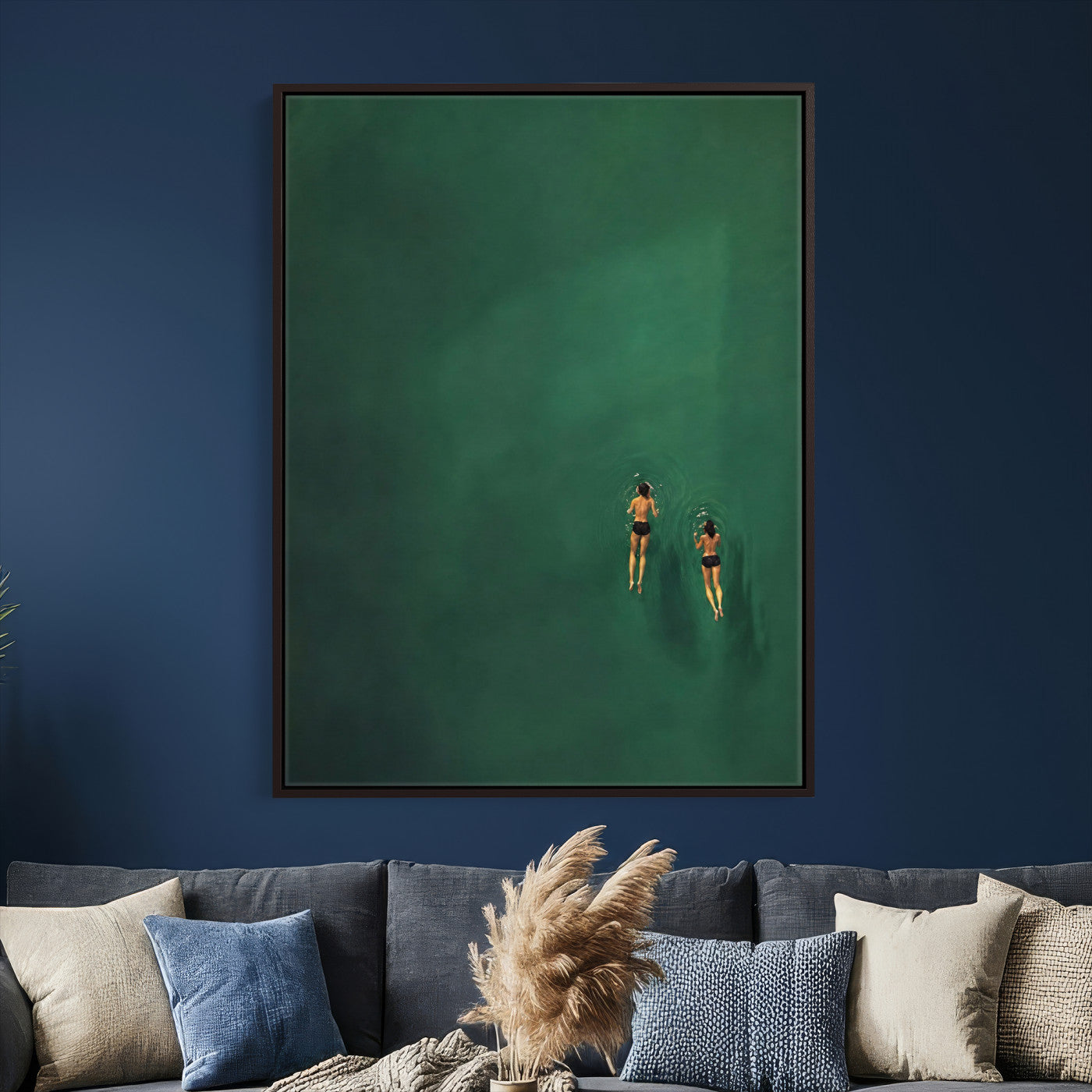 44711396-MGV-CV-24X36 - Minimalist Swimmers Canvas Wall Art Emerald Green Water Painting Print