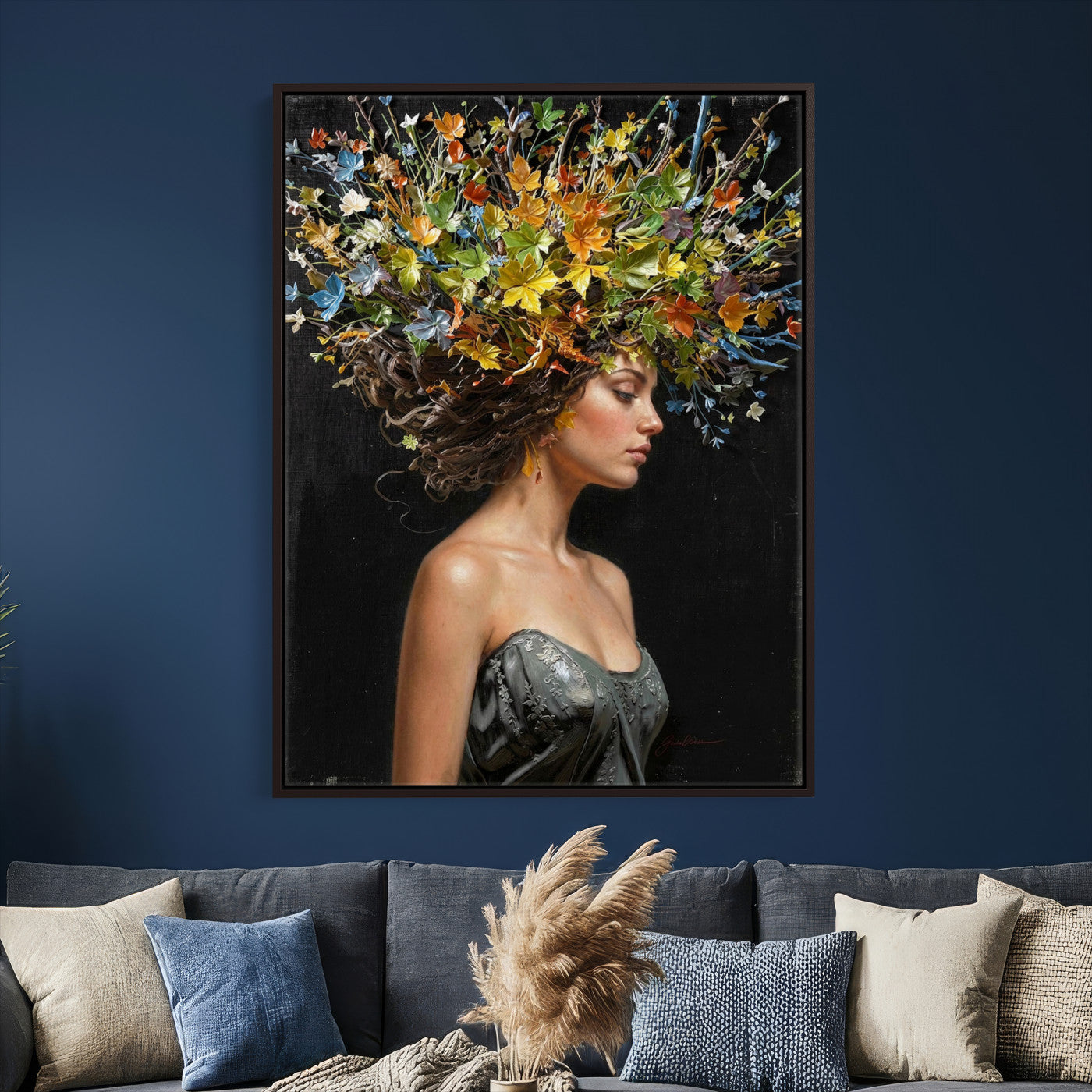 67932423-MGV-CV-24X36 - Surreal Woman Floral Canvas Wall Art Goddess Portrait Oil Painting Print