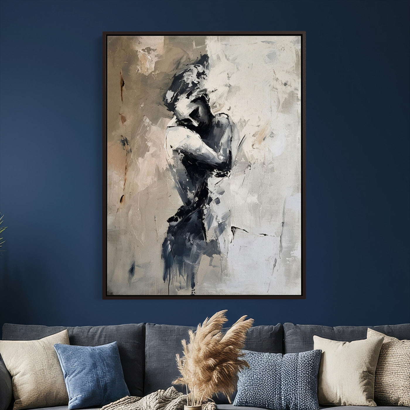 95556055-MGV-CV-24X36 - Monochrome Figurative Abstract Canvas Wall Art Moody Figure Oil Painting Print