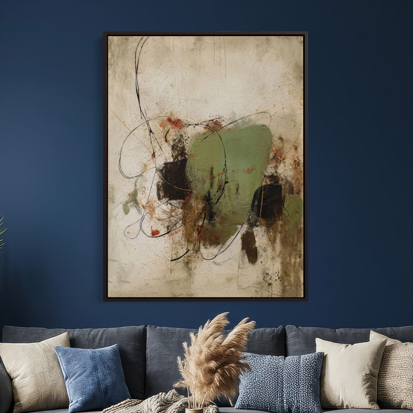 18219840-MGV-TP-24X36 - Sage Green Abstract Canvas Wall Art Textured Neutral Mixed Media Print for Home Decor