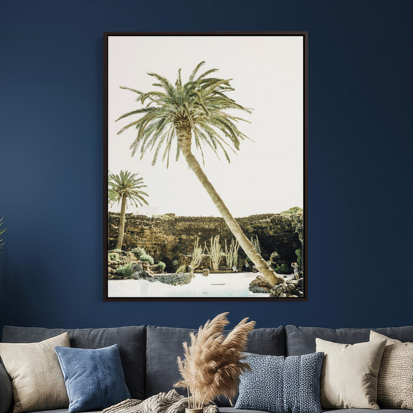 34739415-MGV-CV-24X36 - Jameos del Agua Lanzarote Spain Wall Art Canvas Print - Volcanic Oasis Palm Tree Pool