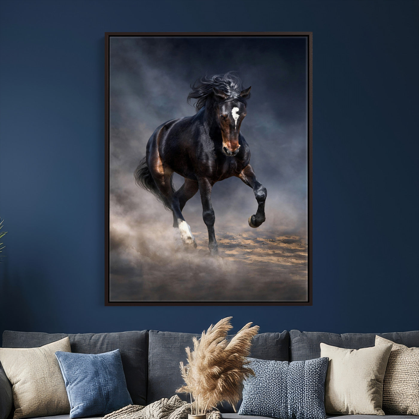 85088910-T-MGV-CV-24X36 - Wild Horses Galloping in Dust Storm Wall Art Canvas Print - Powerful Wildlife Fine Art