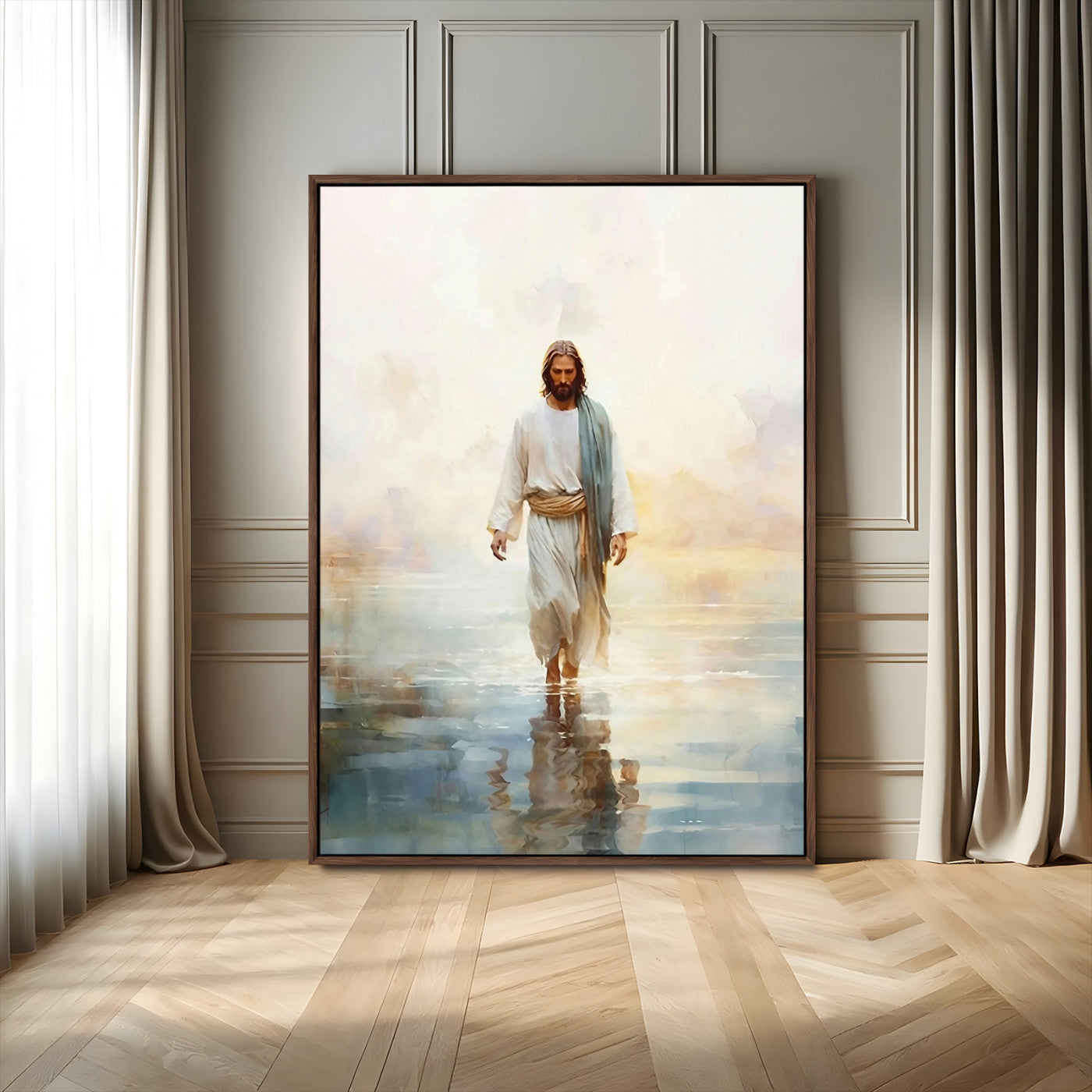 MGV-FC-24X36 - Jesus Walking on Water Wall Art Canvas Print, Christian Wall Art Print, God Jesus Print