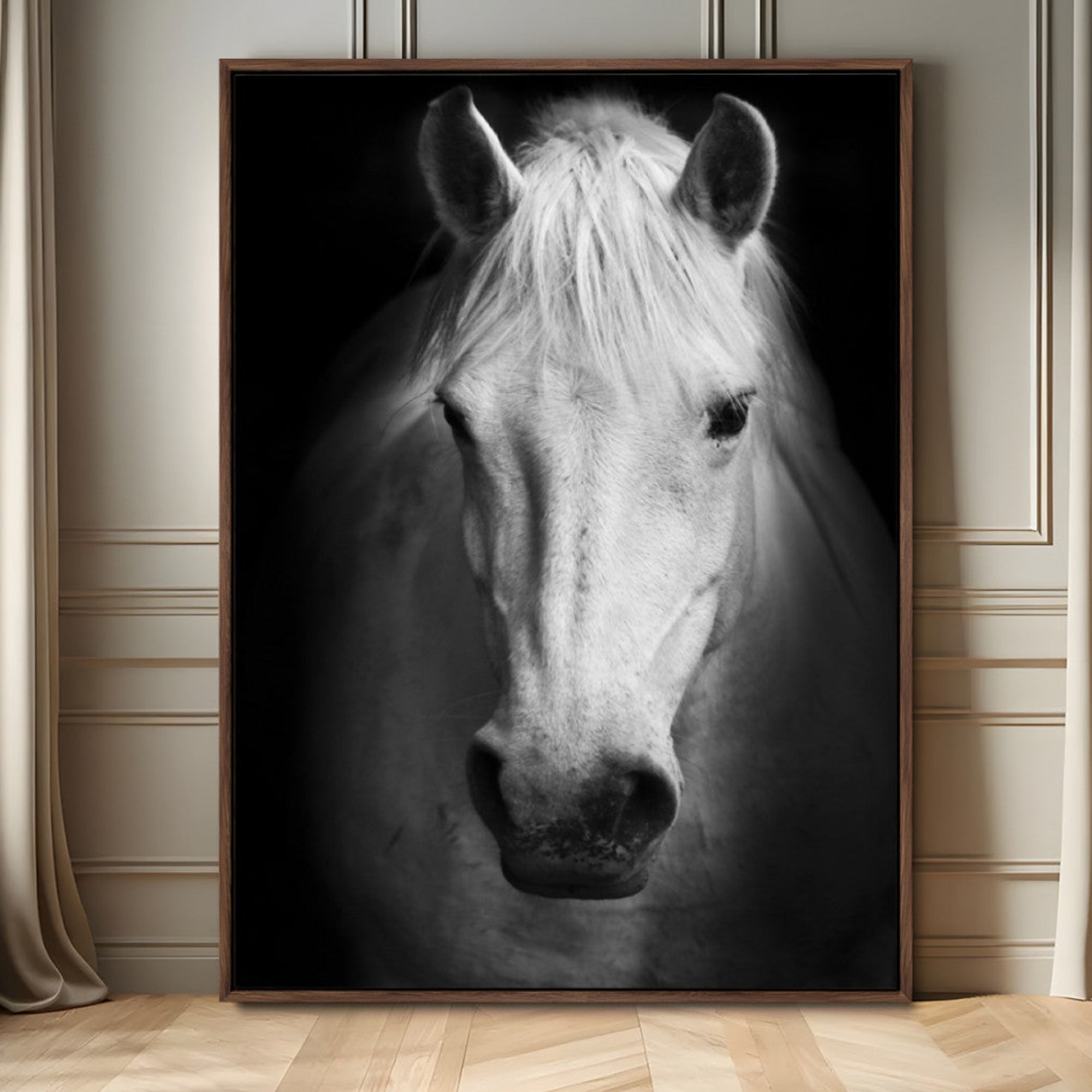 36639-MGV-FC-24X36_Walnut-Large Wall Art White Horse Canvas Print