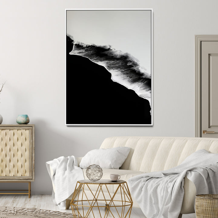 Ocean Wave Wall Art Canvas Print, Abstract Wave Print, Framed Monochrome Sea Art Print, Large Ink Wave Form Printing Perfect for Modern