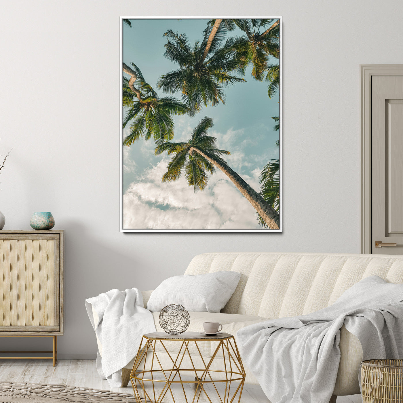 Tropical Palm Trees Wall Art Canvas Print, Framed Coastal Nature Art Picture Print, Relaxing Summer Vibes Perfect Boho Coastal Decor Artwork