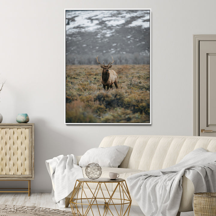 Wild Elk Wall Art Canvas Print, Mountain Wilderness Print, Framed Majestic Animal Art Print, Large Rustic Wildlife Wall Art Printing