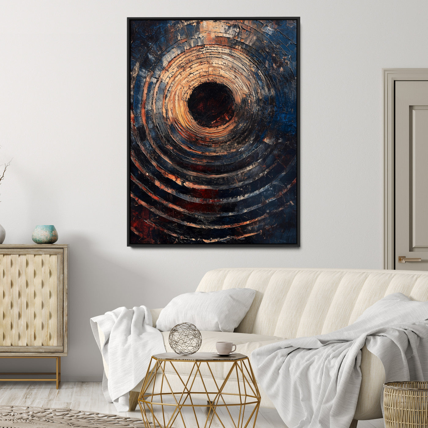 Textured Spiral Wall Art Canvas Print, Framed Abstract Void Art Picture Print, Wooden Vortex Perfect Modern Industrial Decor