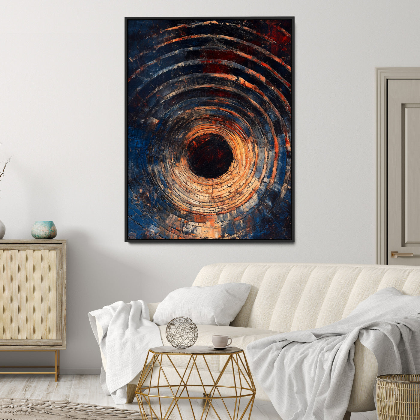 Textured Spiral Wall Art Canvas Print, Framed Abstract Void Art Picture Print, Wooden Vortex Perfect Modern Industrial Decor, Framed