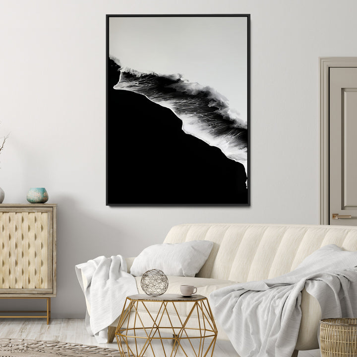 Ocean Wave Wall Art Canvas Print, Abstract Wave Print, Framed Monochrome Sea Art Print, Large Ink Wave Form Printing Perfect for Modern