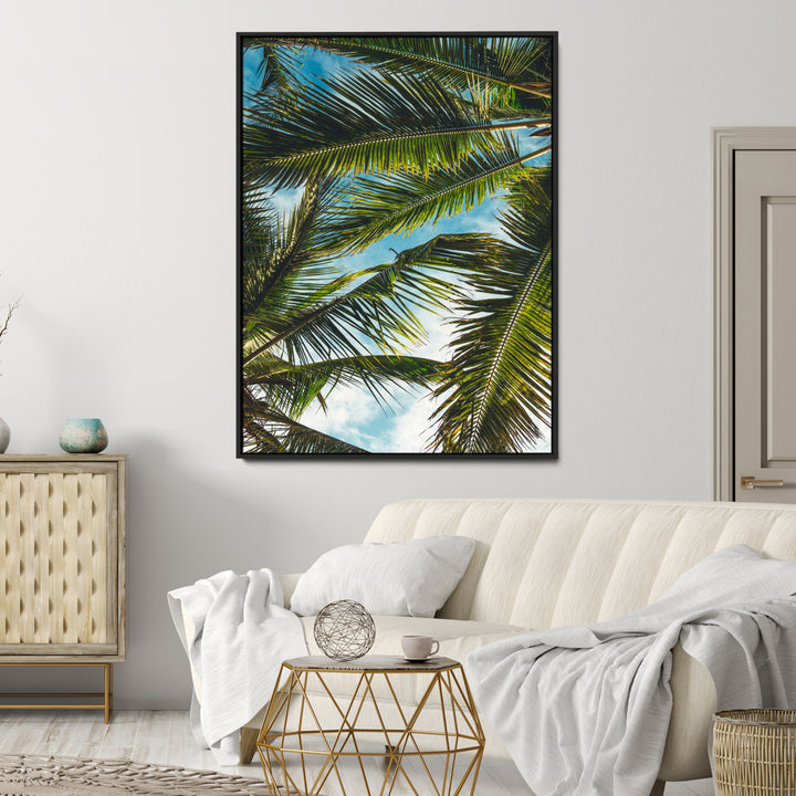 Palm Leaves Wall Art Canvas Print, Framed Tropical Vibes Art Picture Print, Green Foliage Perfect Tropical Boho Decor Artwork