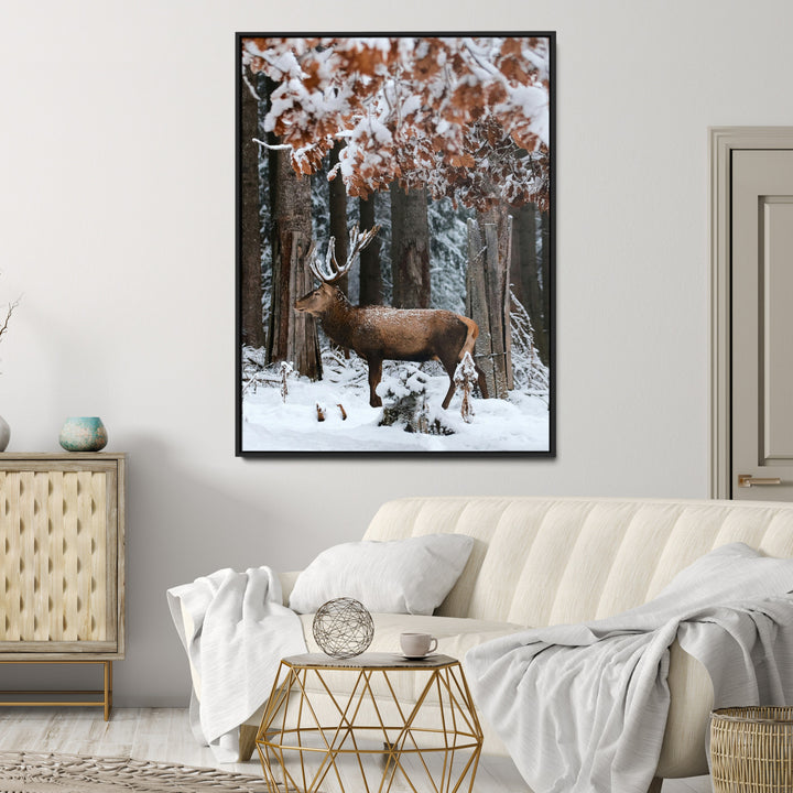 Serene Landscape Wall Art Canvas Print, Framed Winter Wonderland Art Picture Print, Winter Deer Perfect Cabin Decor Artwork