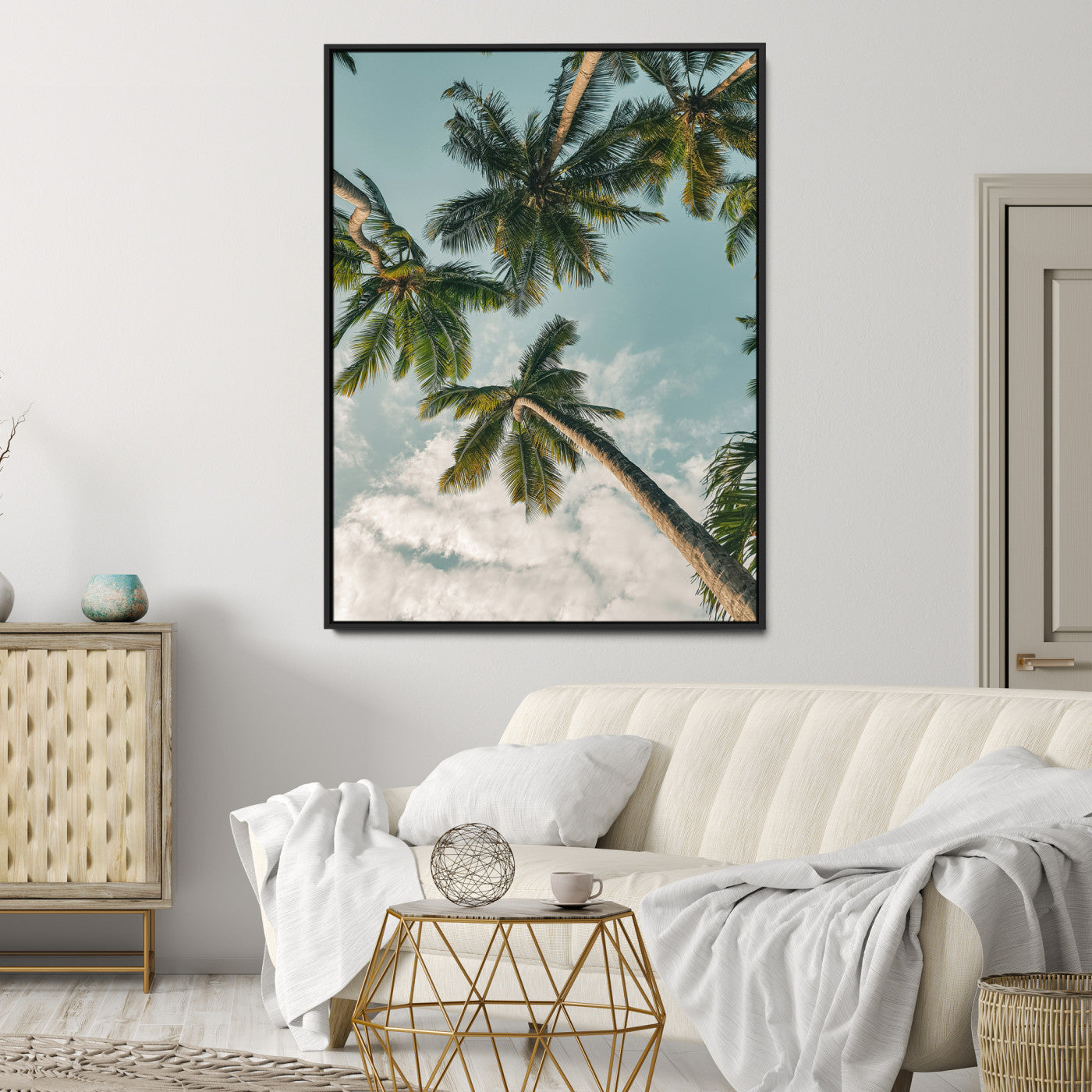 Tropical Palm Trees Wall Art Canvas Print, Framed Coastal Nature Art Picture Print, Relaxing Summer Vibes Perfect Boho Coastal Decor Artwork