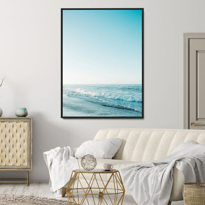 Minimalist Ocean Wall Art Canvas Print, Framed Calm Seascape Art Picture Print, Soft Blue Tones Perfect Coastal Minimalist Decor Artwork
