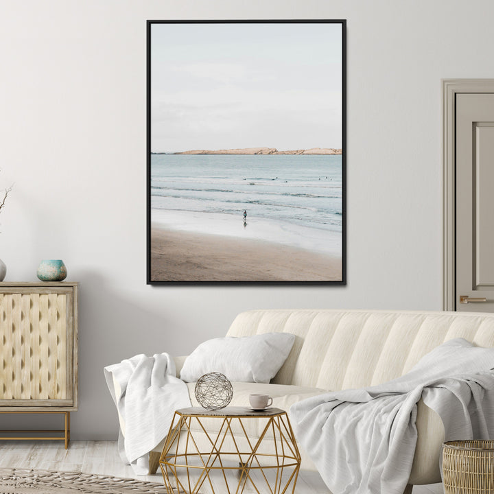 Minimalist Beach Art Canvas Print, Soft Blue Tones Print, Framed Tranquil Ocean Art Print, Large Calm Horizon Printing Coastal,
