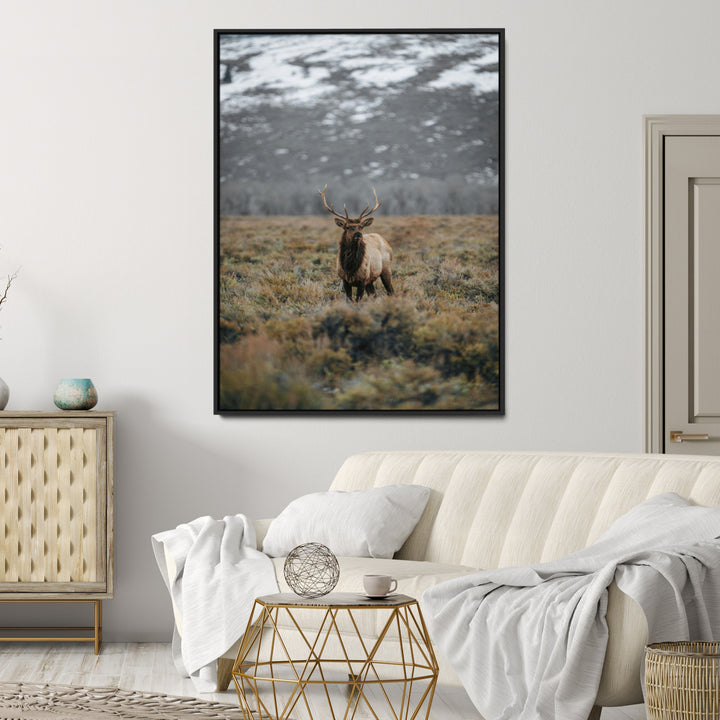 Wild Elk Wall Art Canvas Print, Mountain Wilderness Print, Framed Majestic Animal Art Print, Large Rustic Wildlife Wall Art Printing