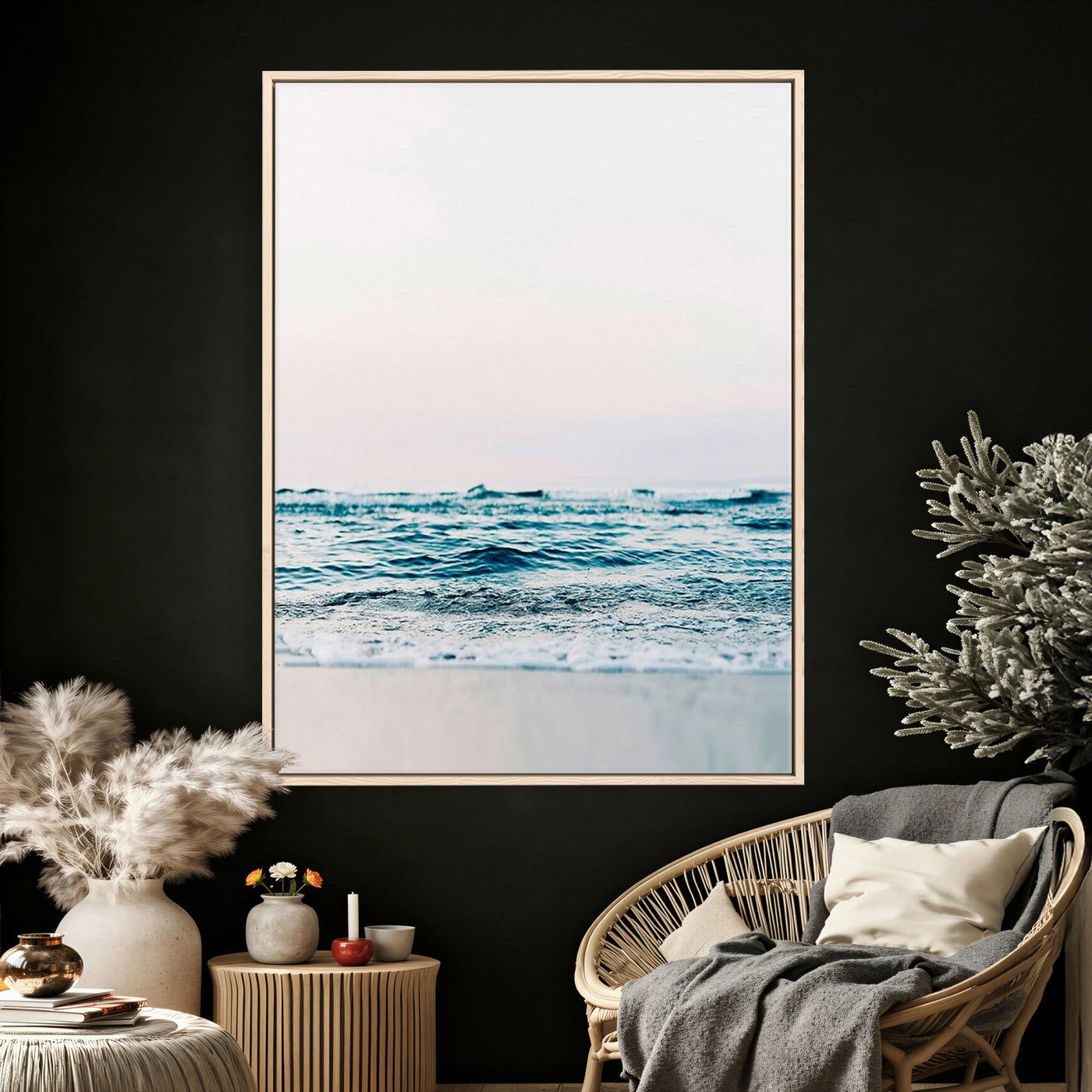 17196851-MGV-CV-24X36 - Ocean Wave Wall Art Canvas Print, Minimal Seascape Photography, Coastal Blue Water Artwork, Vertical Beach Wall Decor, Calm Sea Nature Print